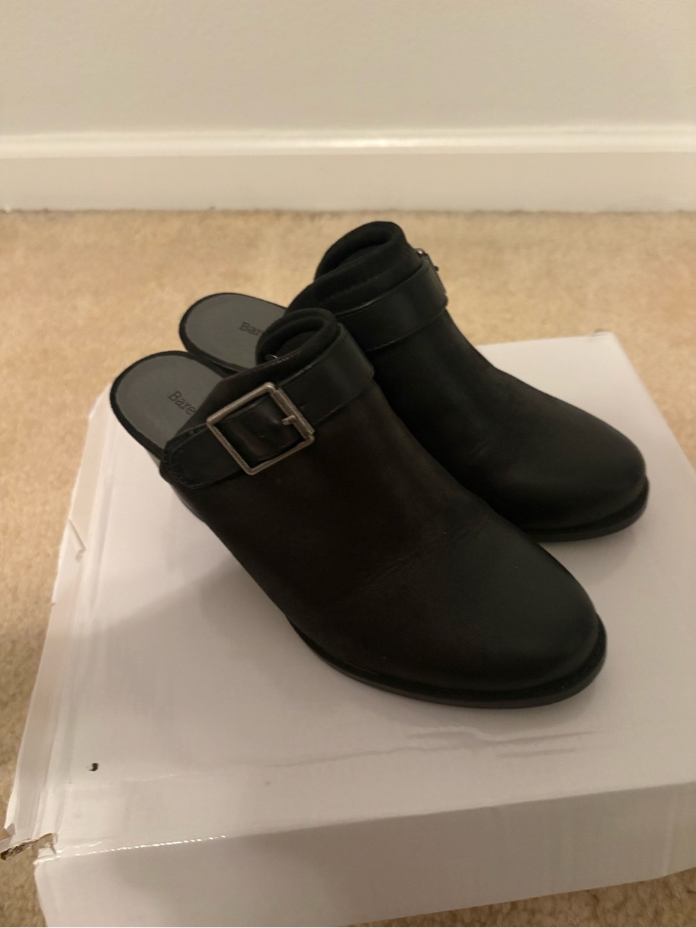 BareTraps Black Leather Mule Clogs with Buckle